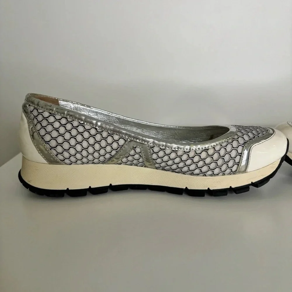 Prada Sport Ballet Shoes Trainers Metallic Mesh Patent Leather Size 36.5 Vintage - Picture 5 of 14